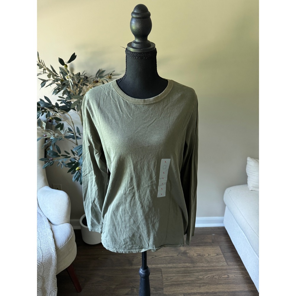 Old Navy EveryWear Long Sleeve Crew Neck T-Shirt Olive Green Large NWT